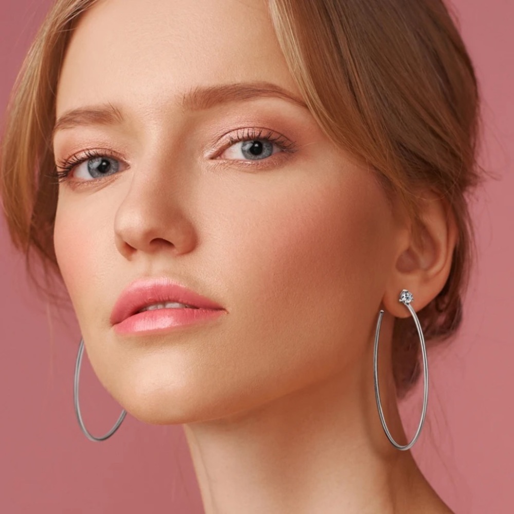 CERTIFIED 0.3 CT(4mm) MOISSANITE Solid 925 Sterling silver Hoop Earrings NEW